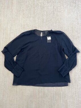 NWT Club Monaco Blue Silk Ruffle Sleeve Blouse Top XL
